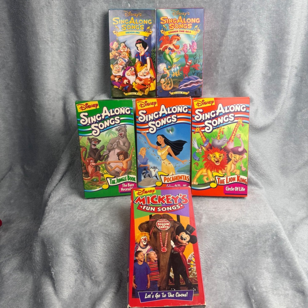 Disney Sing Along Songs VHS Lot of 6 Lion King Pocahontas Mickey Circus Heigh-Ho